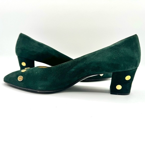 BRUNO MAGLI GREEN LEATJER PUMP 80s VINTAGE HEELS BLOCK HEELS CHUNKY HEELS 38.5 - Picture 6 of 12